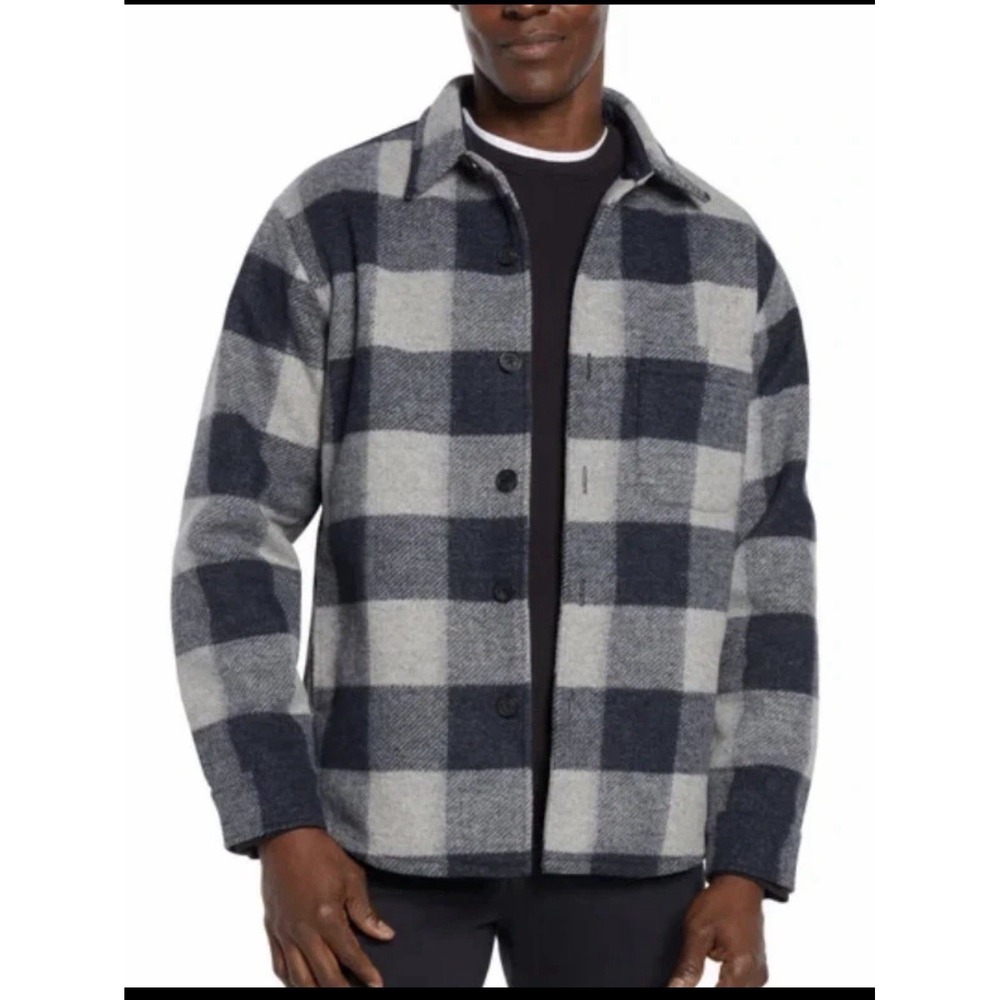 Banana Republic Mens Shirt Jacket Heritage Blue White Plaid Polyester Size XL